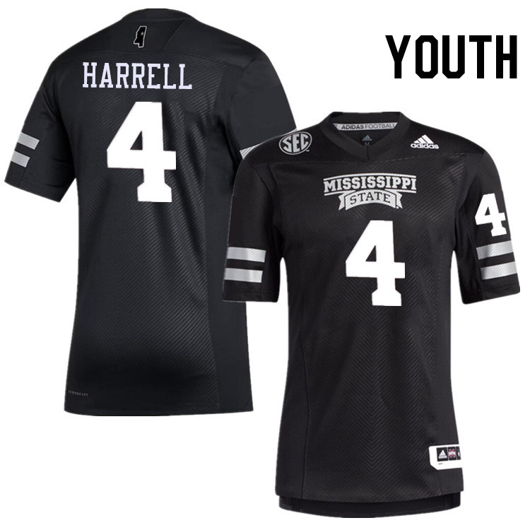 Youth #4 JJ Harrell Mississippi State Bulldogs College Football Jerseys Stitched-Black